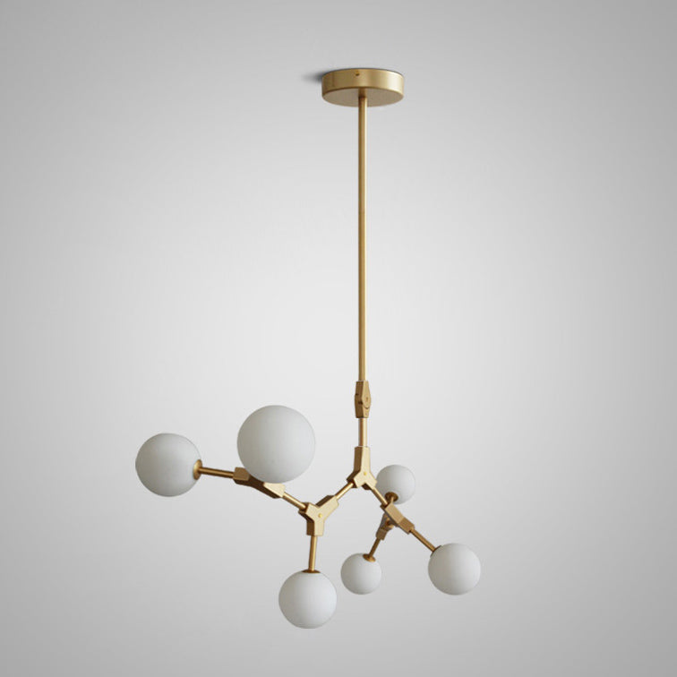 Contemporary Scandinavian Branches Magic Bean Orb Glass Iron 6/8 Light Chandelier For Bedroom