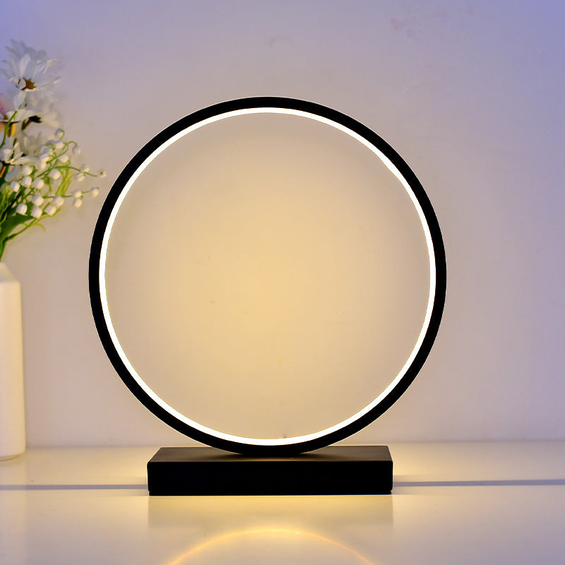Lámpara de mesa LED de noche con enchufe USB, círculo de hierro y acrílico con ciervo, estilo nórdico contemporáneo, para dormitorio 