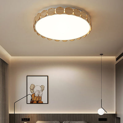 Modern Minimalist Wooden Round Edge Acrylic LED Flush Mount Ceiling Light