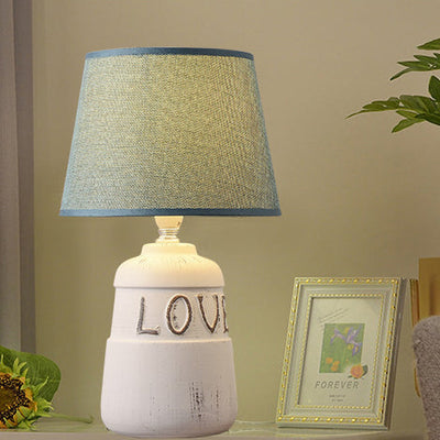 Moderne minimalistische runde Keramik Basis Stoff 1-Licht Tischlampe für Schlafzimmer 
