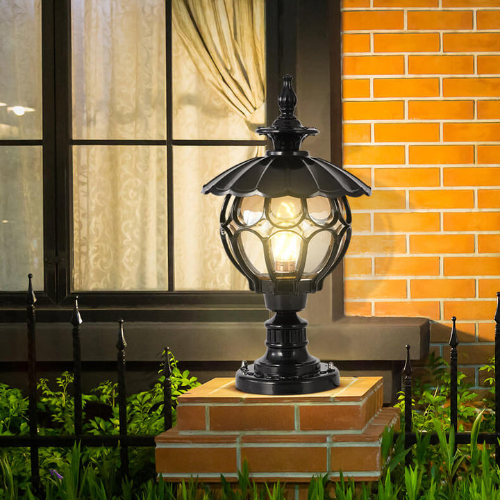 Traditional European Outdoor Round Column Head Light 1-Light Waterproof Garden Landscape Light For Garden