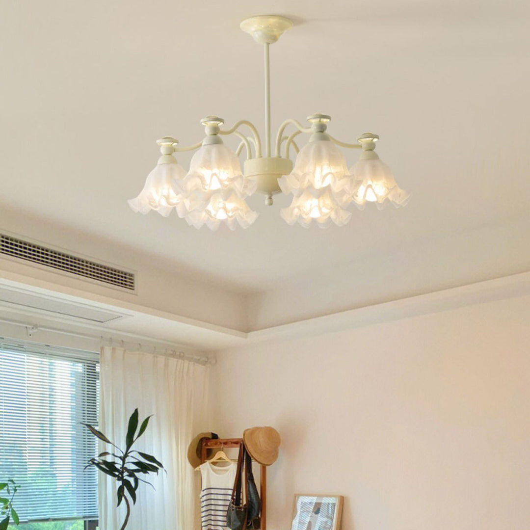 Lustre traditionnel en verre avec motif floral et branches en fer, 6/8 lumières pour chambre 