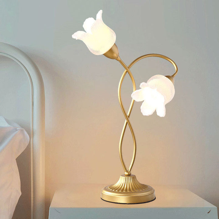 Moderne Art Deco Blumen Eisen Glas 2-Licht Tischlampe für Wohnzimmer 