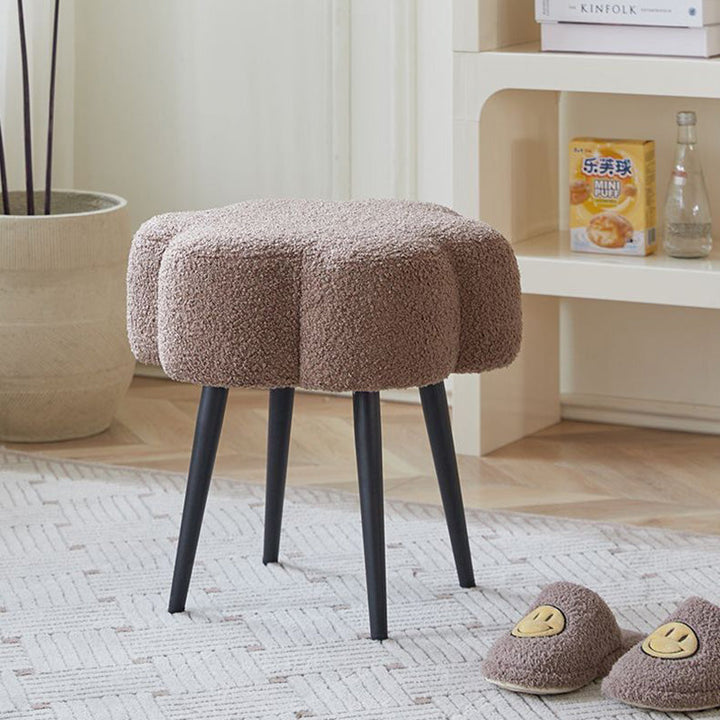 Modern Minimalist Cloud Sherpa Fabric Iron Vanity Stool For Bedroom