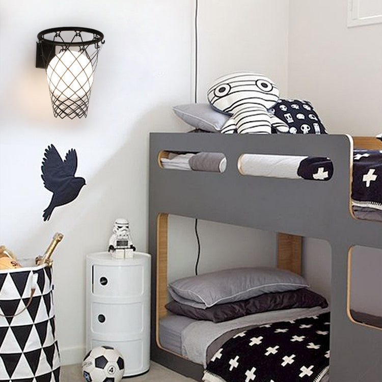 Applique Murale 1 Lumière avec Cerceau de Basketball en Verre et Fer Style Art Déco Moderne pour Chambre d&