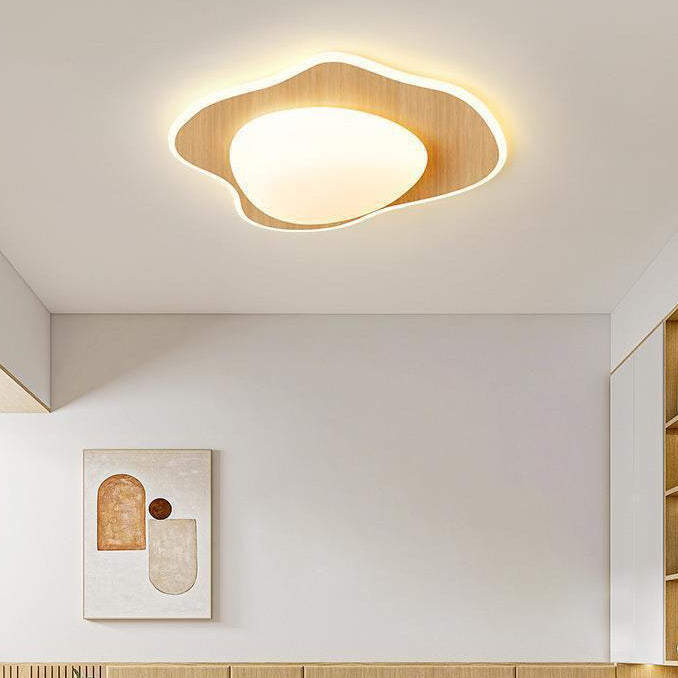 Moderne Einfachheit Pochiertes Ei Runde Holz Kunststoff LED Unterputz Deckenleuchte für Schlafzimmer 