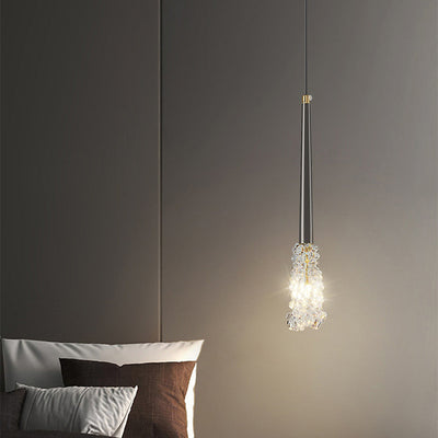 Lustre Contemporain de Luxe en Cuivre Complet avec Abat-jour en Verre Ondulé à Eau 1 Lumière pour Salon 
