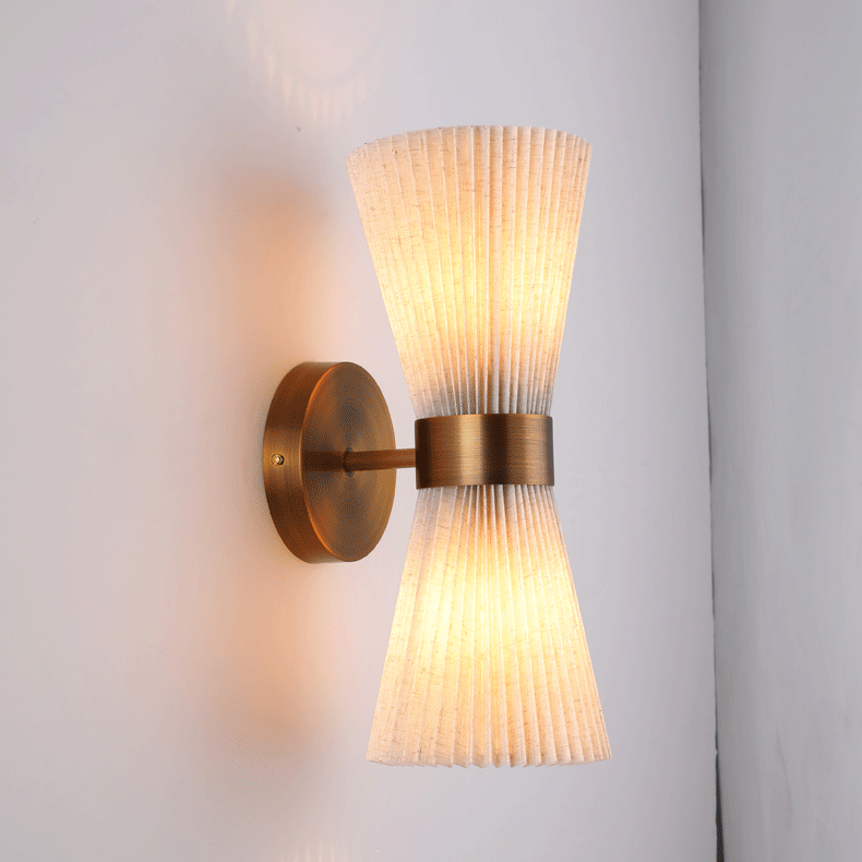 Moderne minimalistische Säule Stoff Kupfer 2-Licht Wandleuchte Lampe für Wohnzimmer 