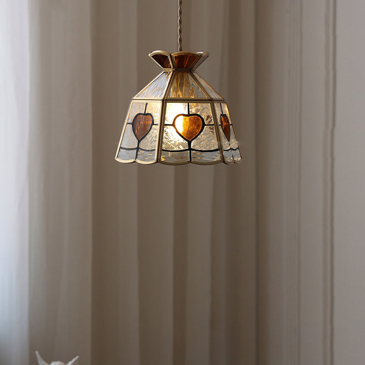 Lustre Suspendu à 1 Lumière en Verre Cuivre avec Couronne Cœur Vintage Traditionnelle pour Chambre 