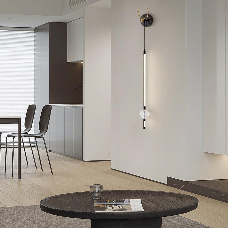 Moderne minimalistische Streifen Geweih Orb voller Kupfer Kristall Silikon LED Wandleuchte Lampe für Schlafzimmer 