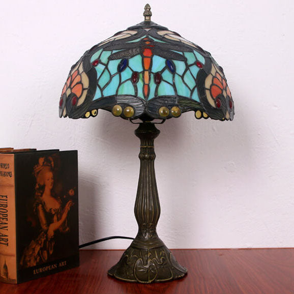 Tiffany Kreative Legierung Farbige Libelle Pfirsich Herz 1-Licht Tischlampe 