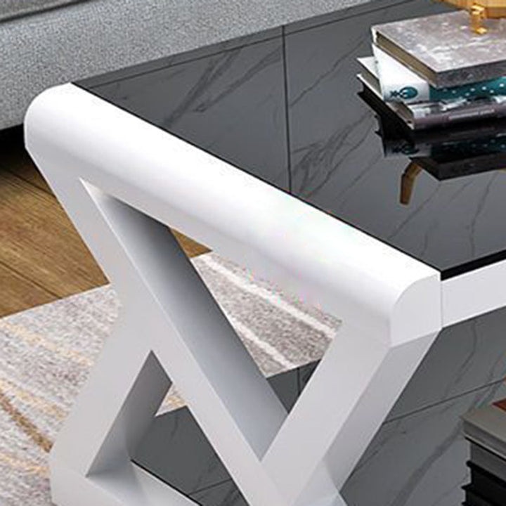 Table basse moderne en verre renforcé rectangulaire en acier à 2 niveaux pour salon 