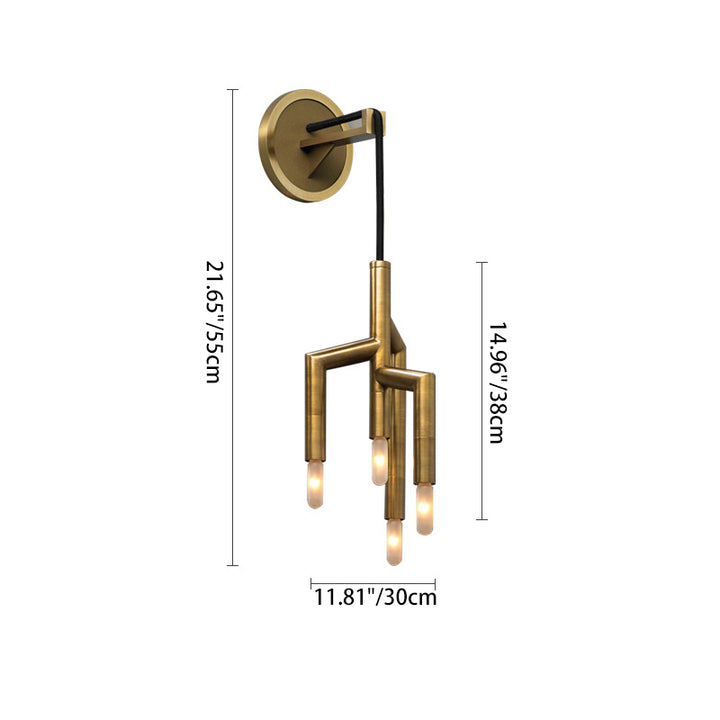 Lámpara de aplique de pared de 4 luces con colgante de tira de cobre industrial contemporánea para pasillo 