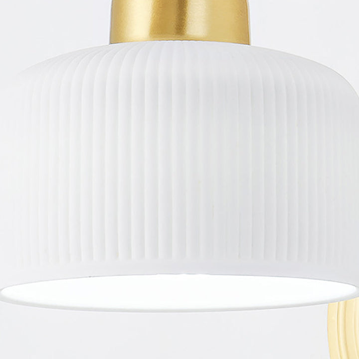 Contemporary Luxury Antique Brass Cylinder Ribbed Ceramic 1-Light Wall Sconce Lamp For Living Room