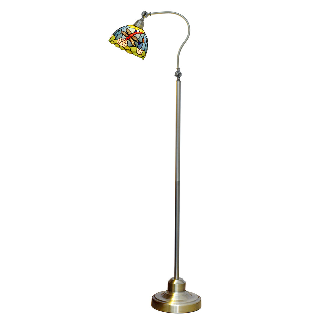 Lampe de sol traditionnelle Tiffany en dôme rond en verre fer avec libellule à 1 lumière pour chevet 