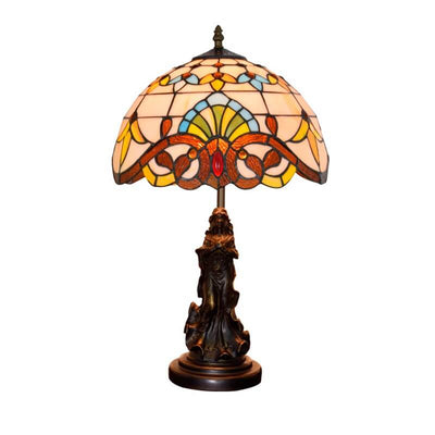 Vintage Tiffany Lotus Stained Glass Dome 1-Light Table Lamp