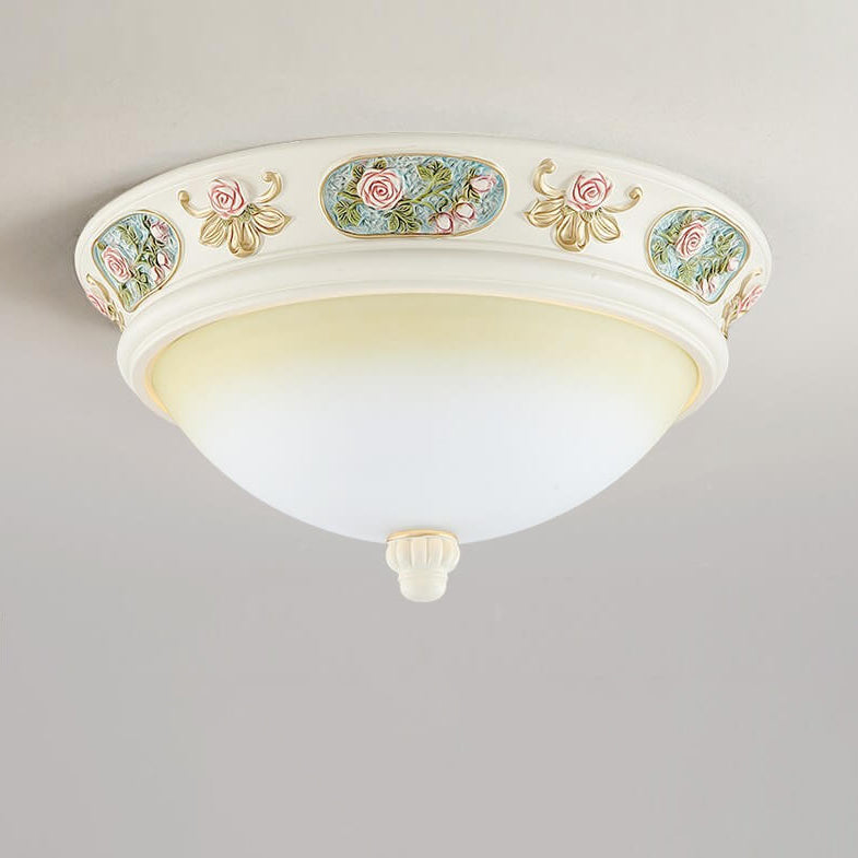 Traditional French Resin Round Lace 3/4-Light Flush Mount Ceiling Light For Bedroom