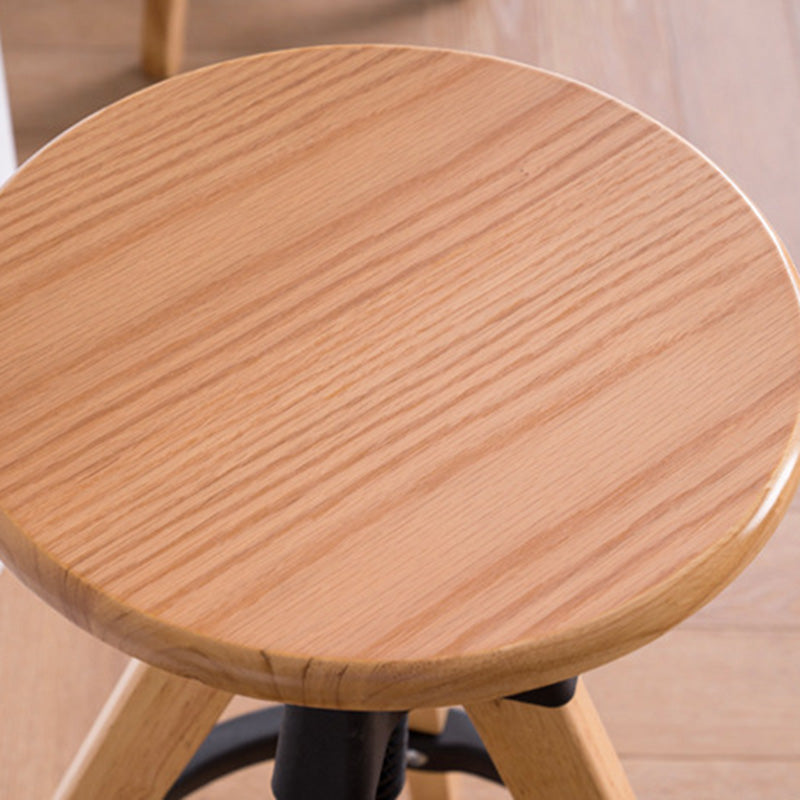 Traditioneller Vintage-Thekenhocker aus Gummibaumholz, rund, mit höhenverstellbarer Nylon-Gewindestange, drehbar, mit Fußstütze, für die Küche 