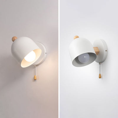 Applique murale 1 lumière avec abat-jour en dôme simple nordique et cordon de tirage en bois 