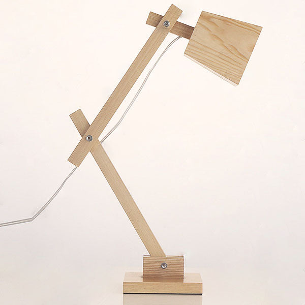 Traditional Japanese Solid Wood Trapezoidal Adjustable 1-Light Table Lamp For Study