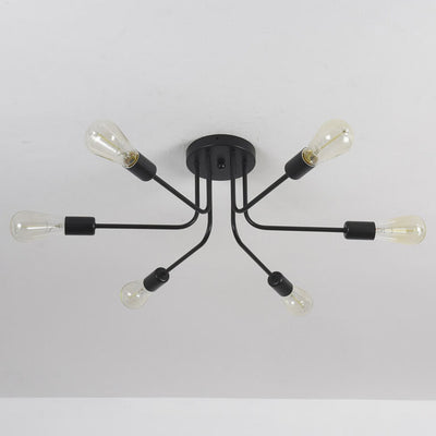 Industrial Retro Wrought Iron Glass 6-Light Flush Mount Ceiling Light