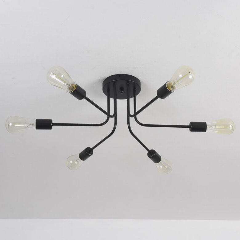 Industrial Retro Wrought Iron Glass 6-Light Flush Mount Ceiling Light