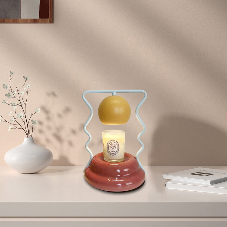 Lámpara de mesa de cera derretida de 1 luz con base de cerámica en forma de casa de hongo de hierro creativo contemporáneo para dormitorio 