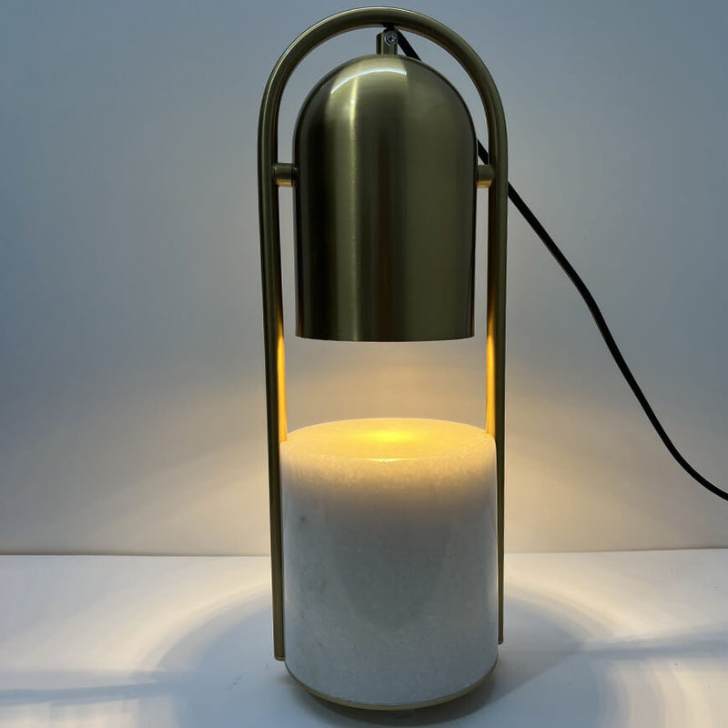 Lámpara de mesa de 1 luz con hardware de anillo cilíndrico de lujo nórdico y columna de mármol 