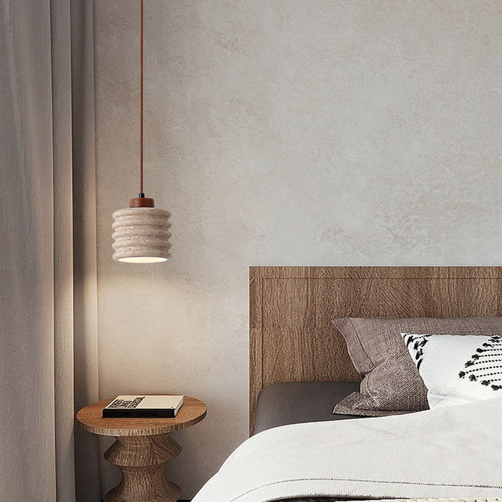 Lustre Suspendu 1 Lumière en Bois Massif Travertin Cylindre Vintage Traditionnel pour Chambre 