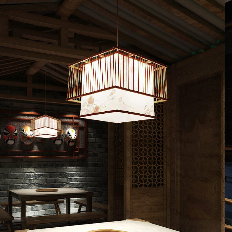 Modern Chinese Simple Bamboo Square 1-Light Pendant Light