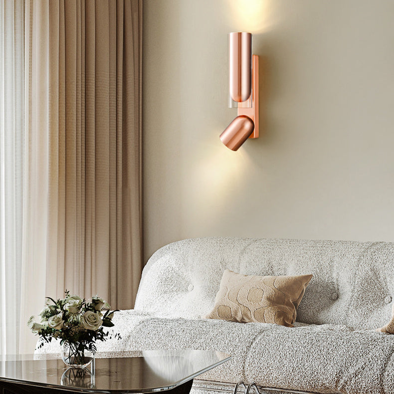 Moderne minimalistische Zylinder Rechteck drehbare Eisen Glas 2-Licht Wandleuchte Lampe für Wohnzimmer 