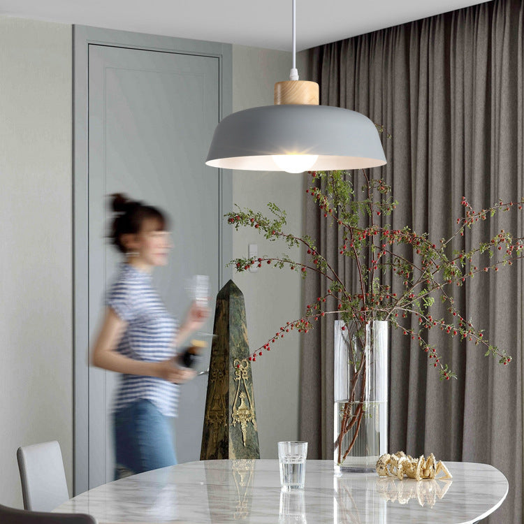 Modern Minimalist Round Aluminum Wood 1-Light Pendant Light For Dining Room