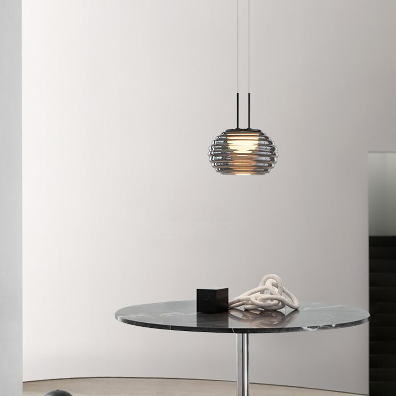 Moderne minimalistische gestreifte runde Aluminiumglas-LED-Pendelleuchte für Wohnzimmer 