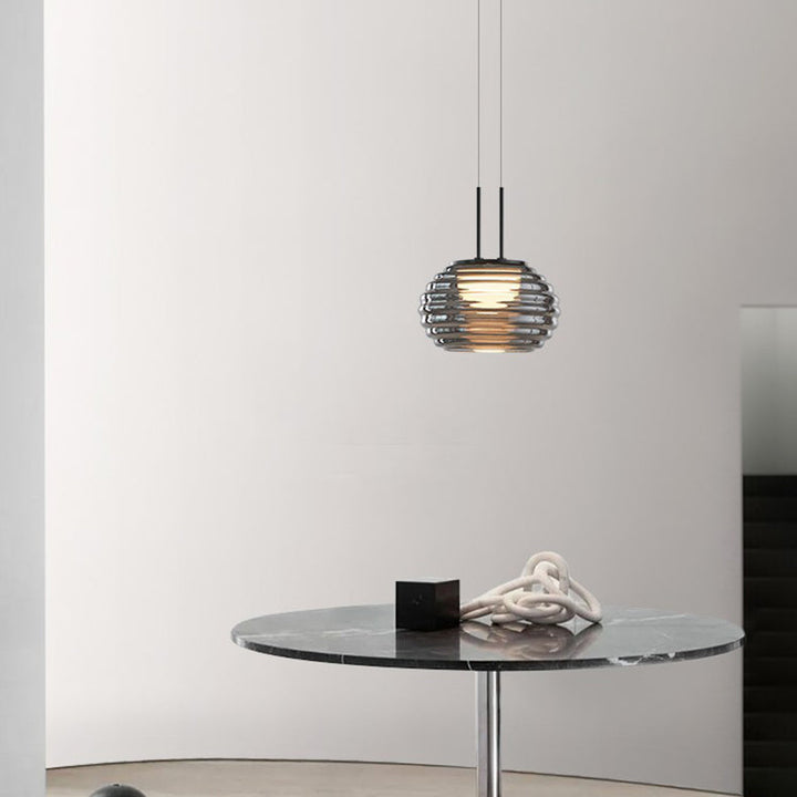 Moderne minimalistische gestreifte runde Aluminiumglas-LED-Pendelleuchte für Wohnzimmer 