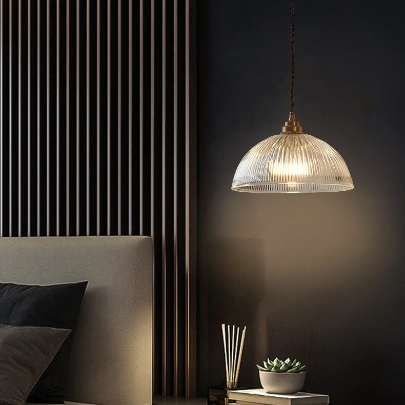 Modern Minimalist Clear Brass Glass Dome Pot Lid 1-Light Pendant Light