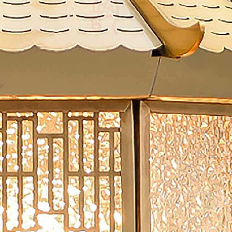 Lámpara de Aplique de Pared de 1 Luz en Forma de Cono de Cilindro de Vidrio de Acero Inoxidable de Latón Impermeable Tradicional Chino para Patio Exterior 