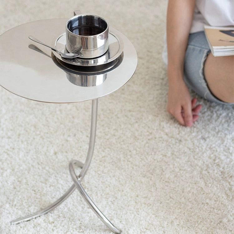 Table basse ronde minimaliste moderne en acier inoxydable en forme de J pour salon 