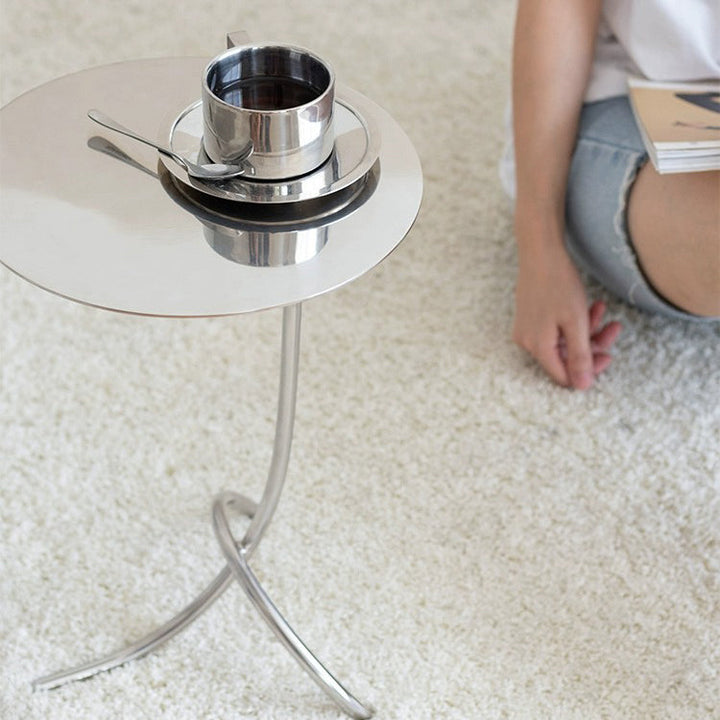 Table basse ronde minimaliste moderne en acier inoxydable en forme de J pour salon 