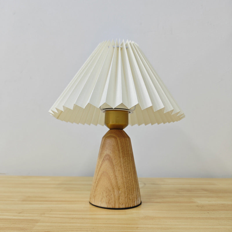 Lampe de table 1 lumière en bois avec tissu plissé trapézoïdal scandinave contemporain pour chambre 