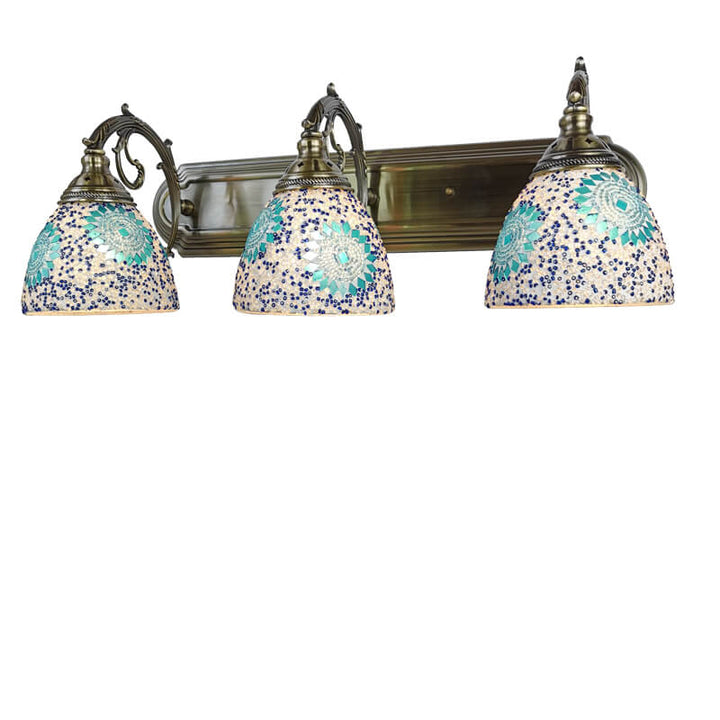 Tiffany Mediterranes Horn Buntglas 3-Licht Badezimmer Eitelkeit Spiegel Vorderwand Wandleuchte 