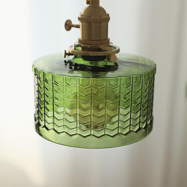 Moderne nordische Pendelleuchte aus Messing, Eisen und klarem Glas in runder Trommelform, kupferfarben, 1-flammig, für Wohnzimmer &amp; Schlafzimmer 