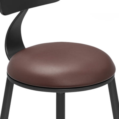 Tabouret de bar contemporain rond en similicuir avec dossier et repose-pieds pour salle à manger 