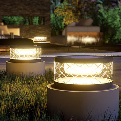 ضوء حديقة خارجي LED دائري يعمل بالطاقة الشمسية من الفولاذ المقاوم للصدأ بتصميم بسيط وحديث 