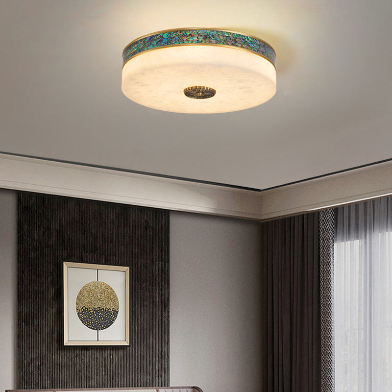 Plafonnier LED Rond en Cuivre et Marbre Moderne Transitionnel pour Chambre 