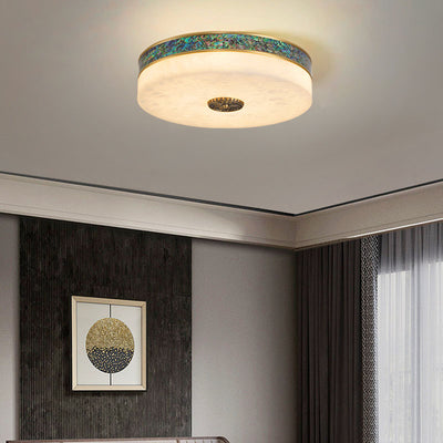 Modern Transitional Round All Copper Marble LED Flush Mount Ceiling Light For Bedroom