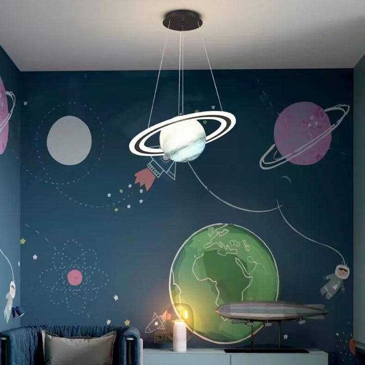 Lámpara colgante LED de planeta de hierro acrílico nórdico contemporáneo para dormitorio 
