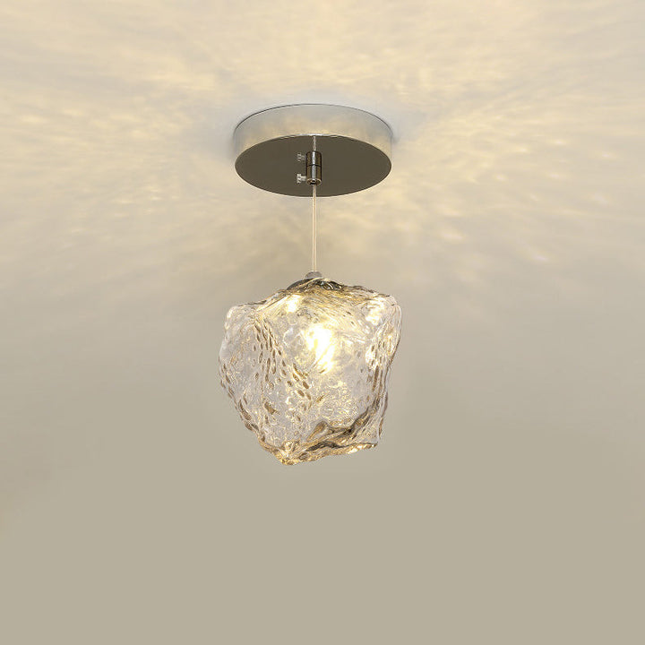 Suspension 1 lumière avec abat-jour en verre au design contemporain imitation pierre de luxe pour couloir 