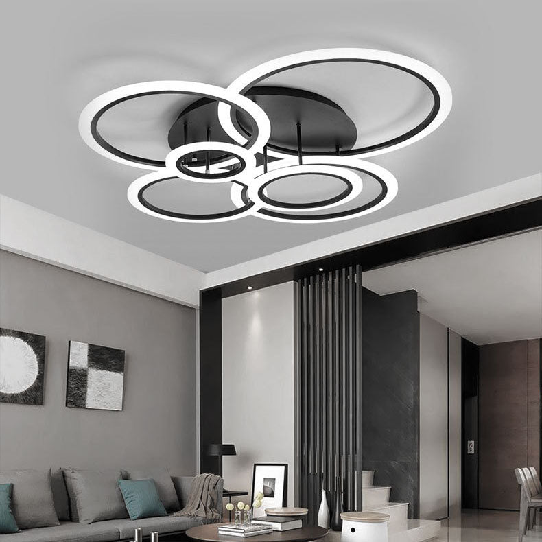 Moderne minimalistische Kombination runder Kreis Hardware Acryl LED Semi-Flush Mount Deckenleuchte für Wohnzimmer 
