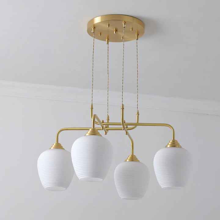 Moderno candelabro redondo de transición de latón con vidrio de 4 luces para sala de estar 