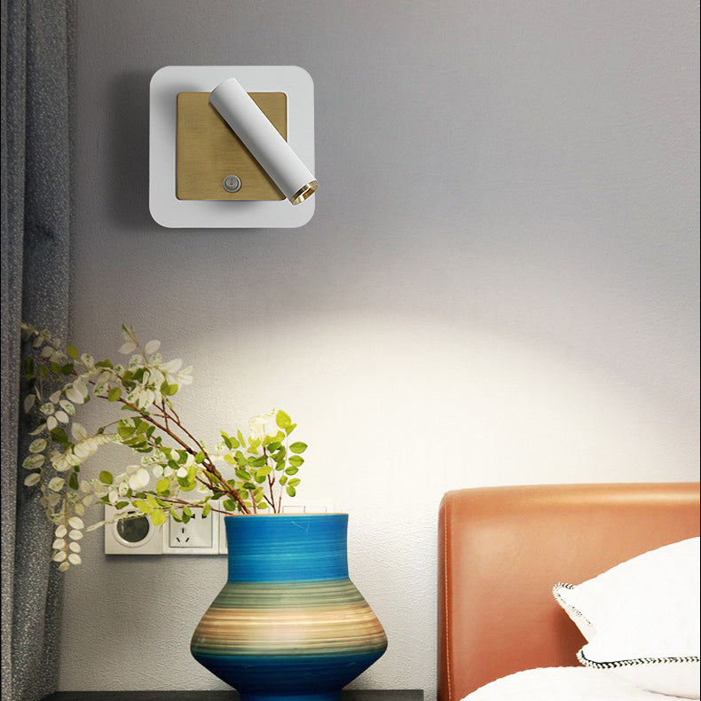 Lámpara Aplique de Pared LED de Metal Cilíndrico Cuadrado Redondo Giratorio Minimalista Moderna para Dormitorio 